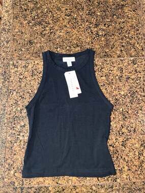 Topshop Women's Black High Neck Ribbed Tank Top